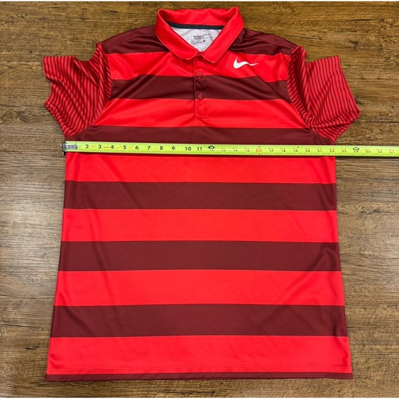 Nike Red Standard Fit Bold Striped Casual Performance Golf Polo Shirt Men Large - Picture 7 of 7